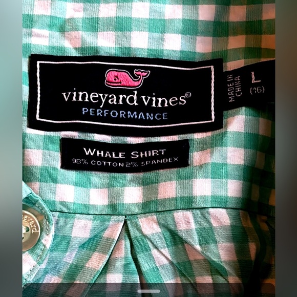 Vineyard Vines Green Gingham Whale Shirt Boy’s Size 16 - Picture 3 of 6